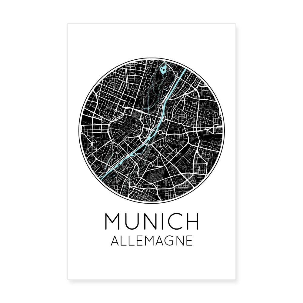 Poster Munich - Plan Munich - 20 x 30 cm - blanc