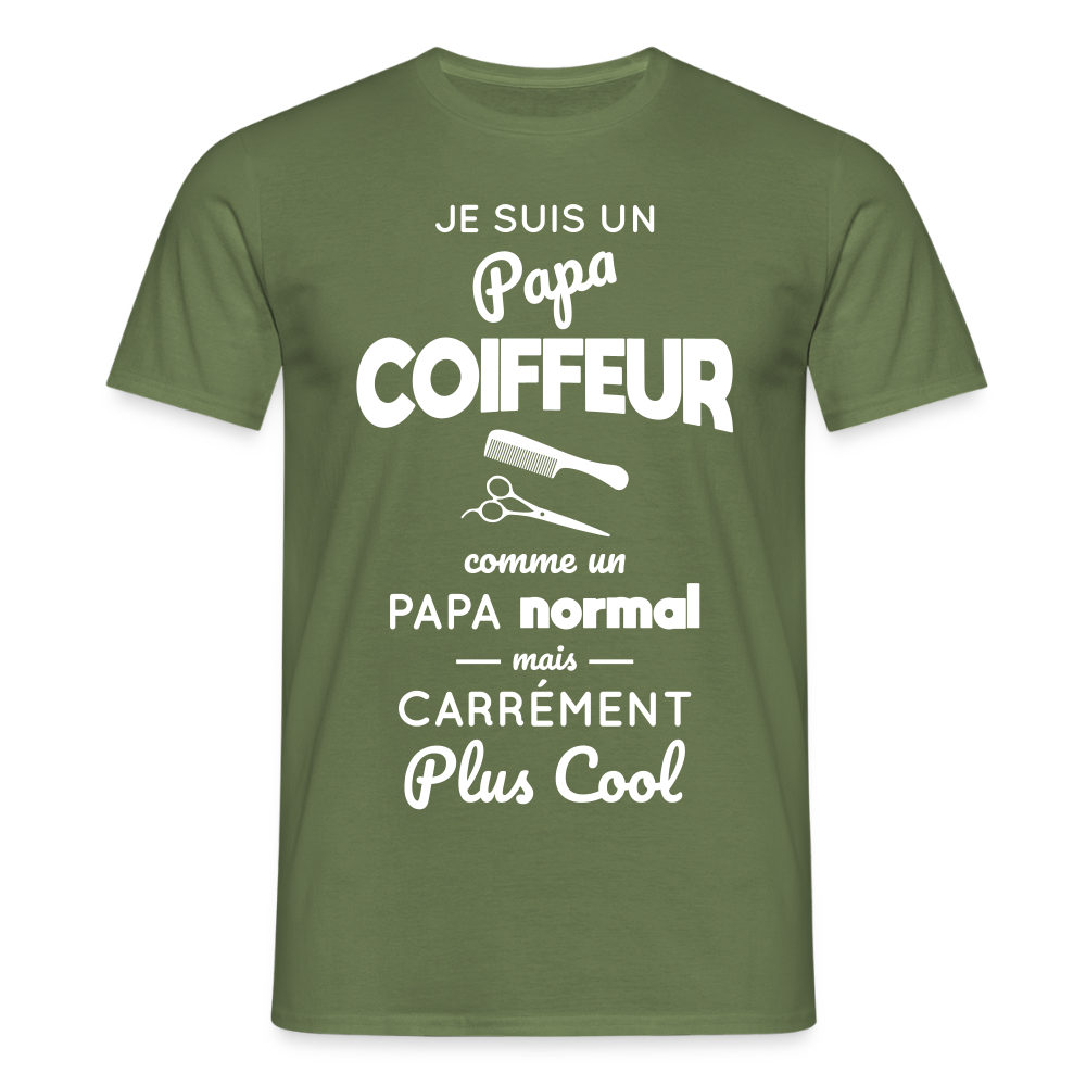T-shirt Homme - Papa coiffeur plus cool - vert militaire