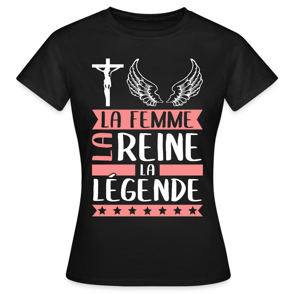 T-shirt femme Christelle rébus – La femme, la reine, la légende - noir