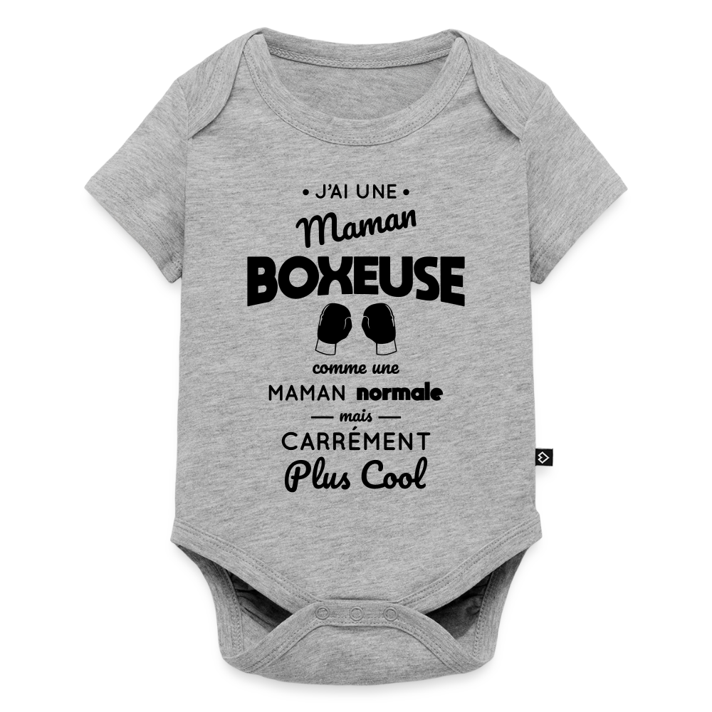Body Bébé bio manches courtes - J'ai une maman boxeuse - gris chiné