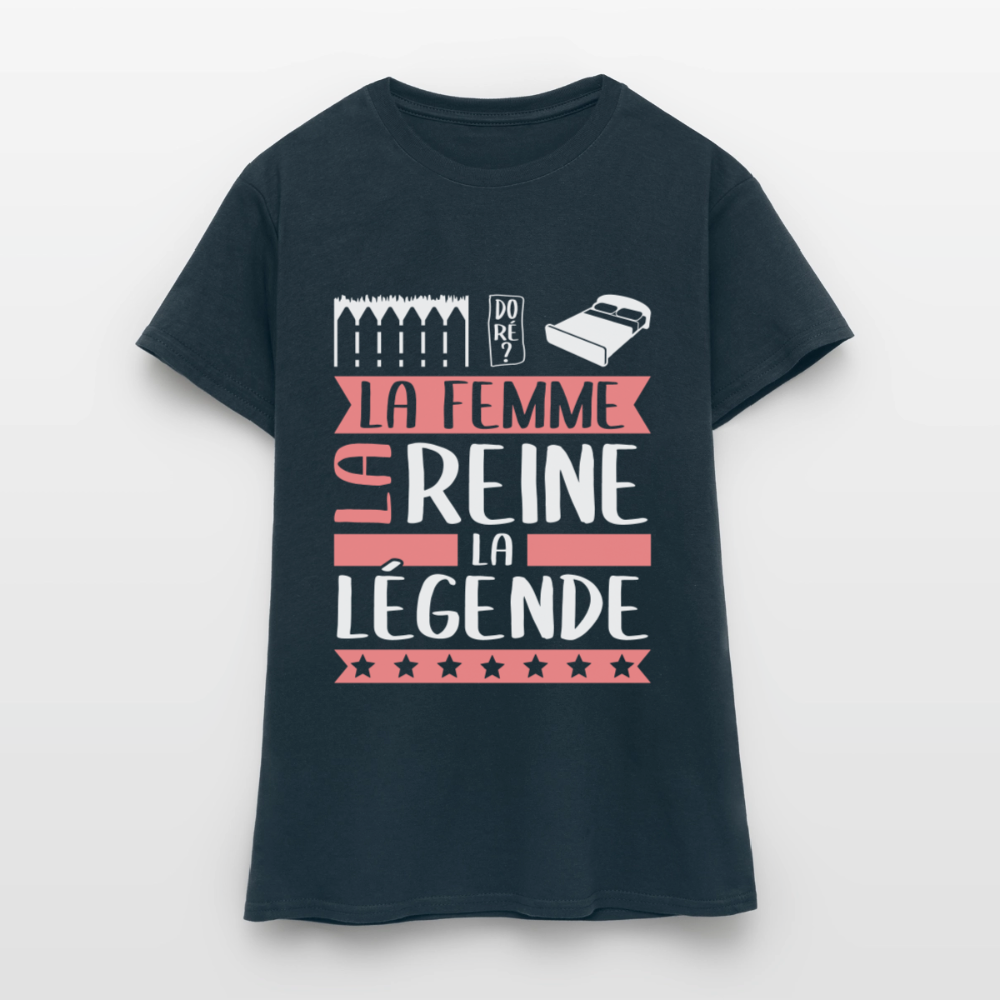 T-shirt femme Emilie rébus – La femme, la reine, la légende - marine