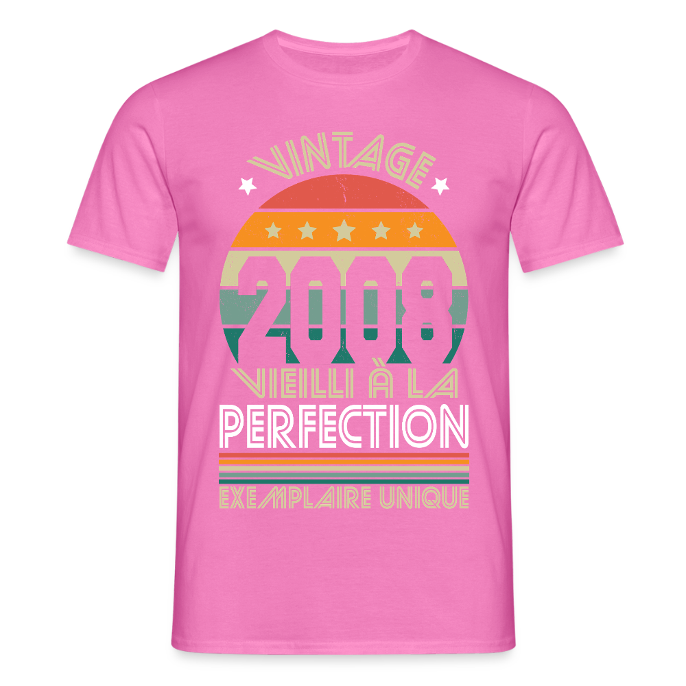T-shirt anniversaire homme 18 ans – Vintage 2008 - Exemplaire unique - rose