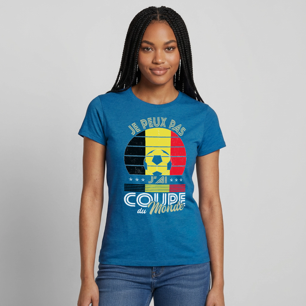 T-shirt Femme - Je peux pas j'ai Coupe du Monde - Belgique - bleu saphir antique chiné