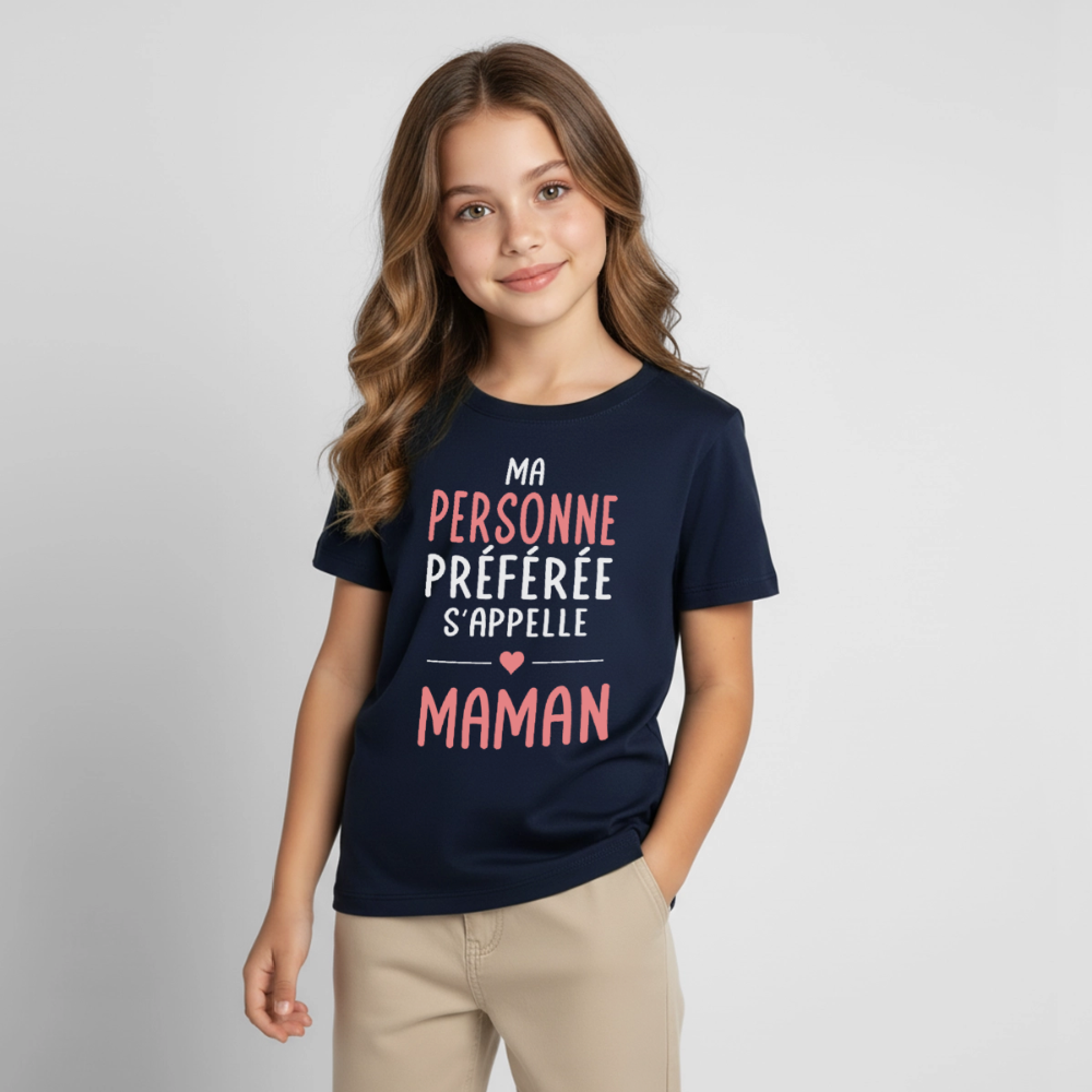 T-shirt enfant texte rose - Ma personne préférée s'appelle Maman - marine