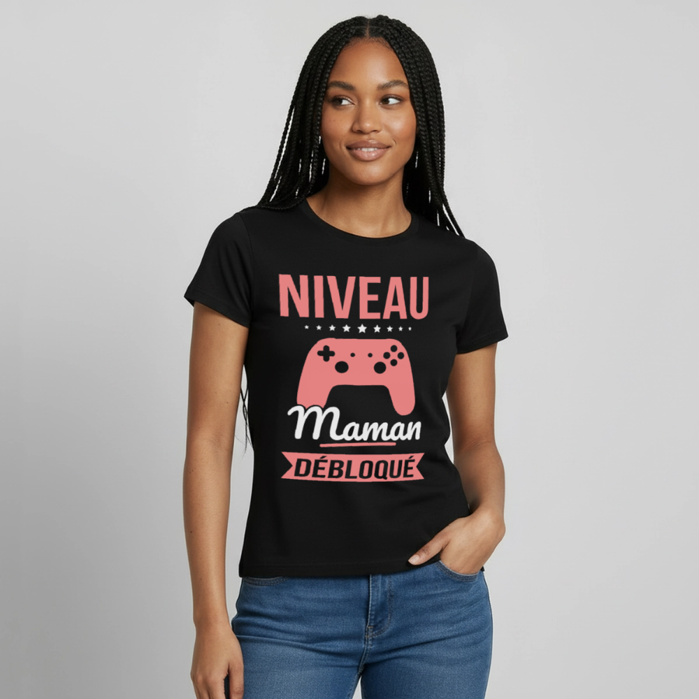 T-shirt femme - Niveau maman débloqué - noir