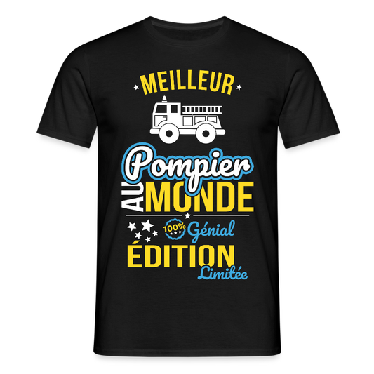 T-shirt Homme - Meilleur Pompier au monde - 100% génial - noir