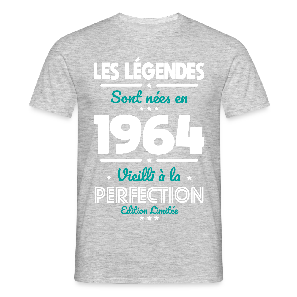 T-shirt Homme - Anniversaire 61 Ans - Les Légendes sont nées en 1964 - gris chiné
