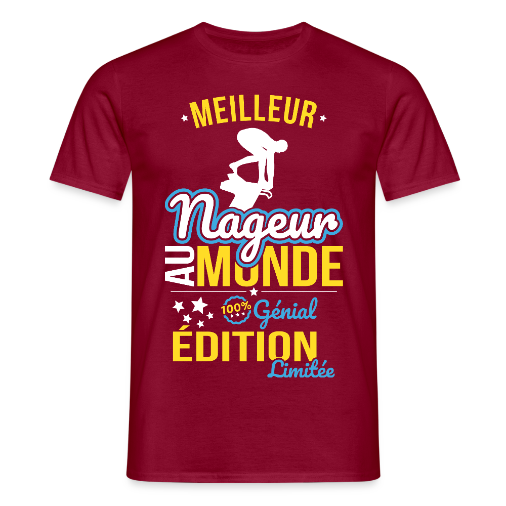 T-shirt Homme - Meilleur Nageur au monde - 100% génial - rouge brique