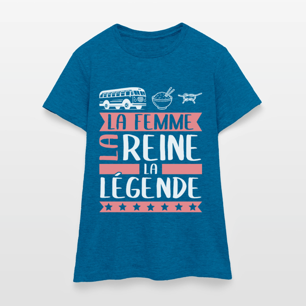 T-shirt femme Karine rébus – La femme, la reine, la légende - bleu saphir antique chiné