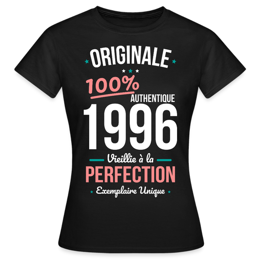 T-shirt anniversaire 30 ans Femme – Originale 1996 Authentique - noir