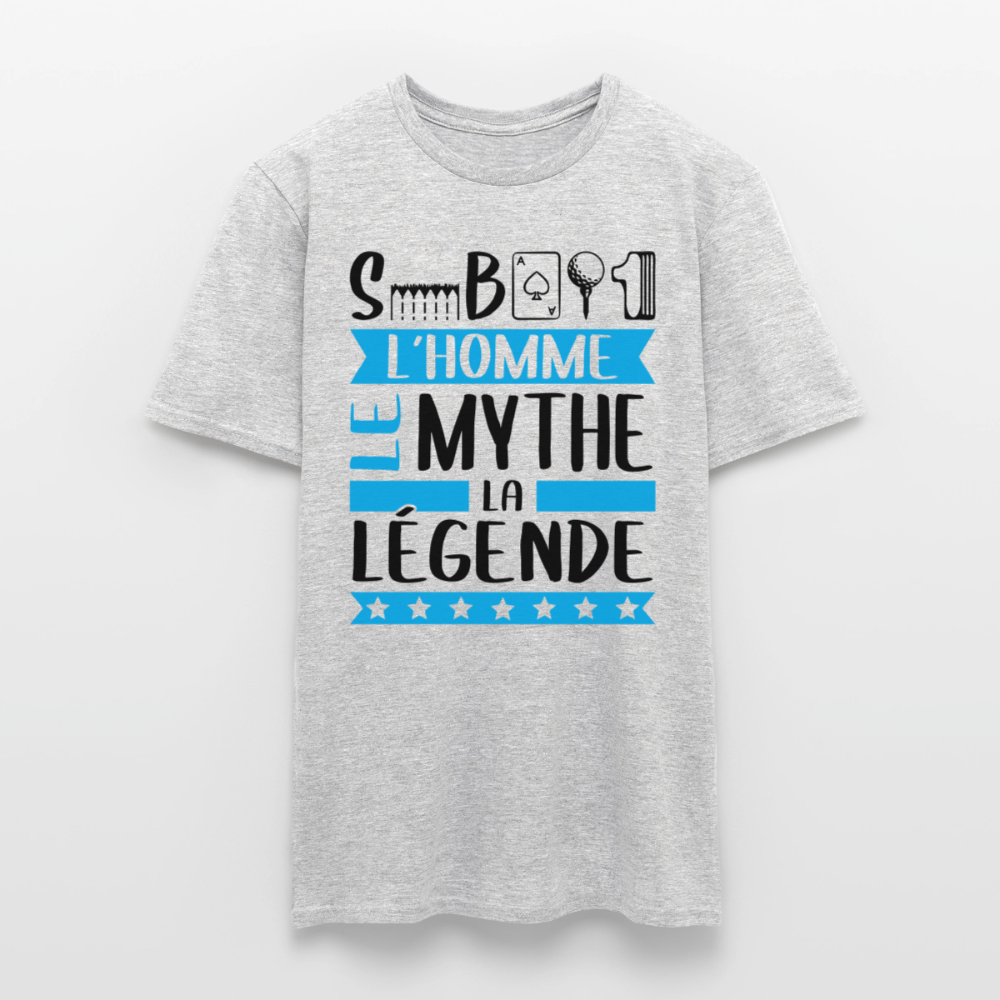 T-shirt homme coloris clair Sébastien en rébus – L’homme, le mythe, la légende - gris chiné