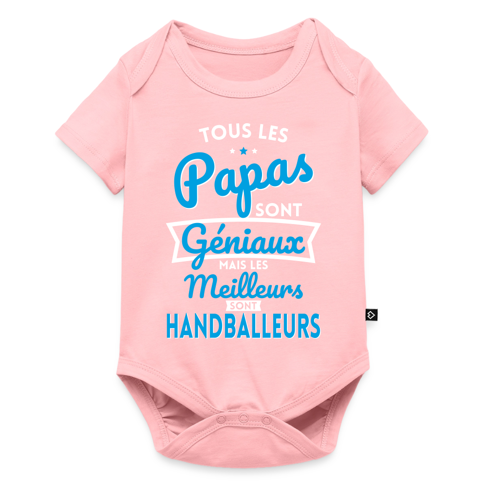 Body Bébé bio manches courtes - Papas géniaux - Les meilleurs sont handballeurs - rose