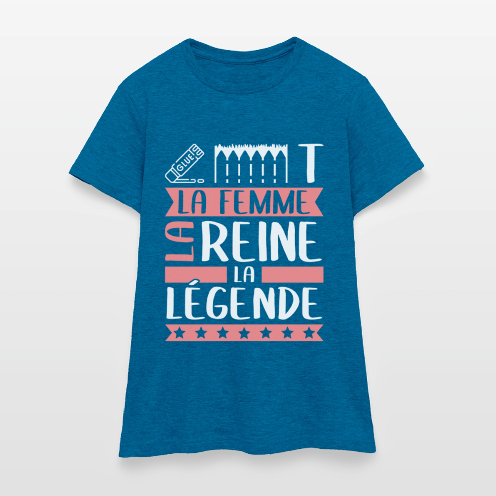 T-shirt femme Colette rébus – La femme, la reine, la légende - bleu saphir antique chiné
