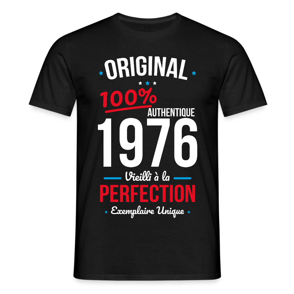 T-shirt anniversaire 50 ans Homme – Original 1976 Authentique - noir