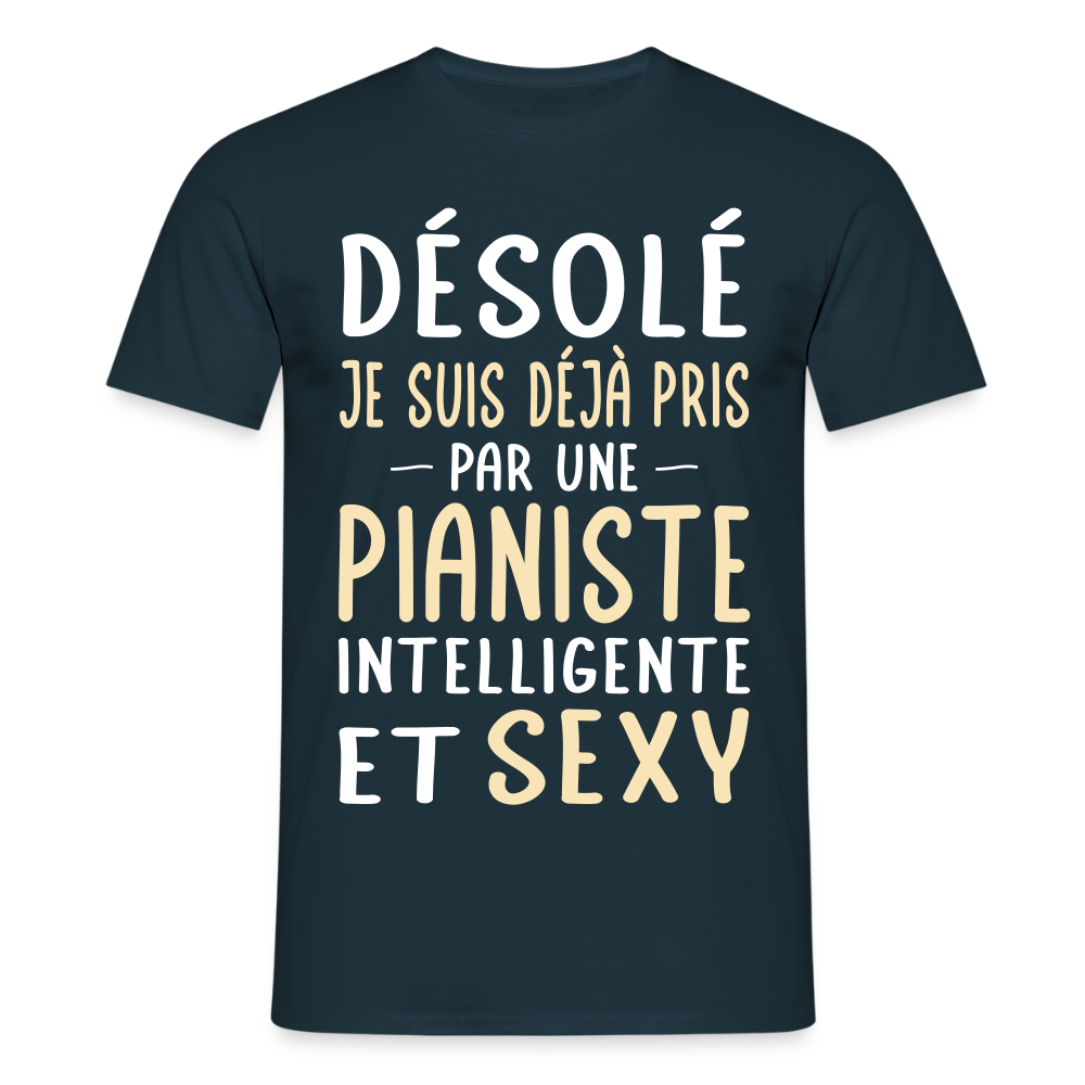 T-shirt Homme - Je suis pris par une pianiste intelligente et sexy - marine