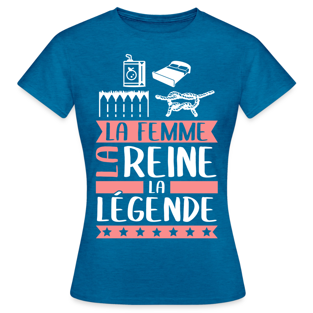 T-shirt femme Julienne rébus – La femme, la reine, la légende - bleu saphir antique chiné