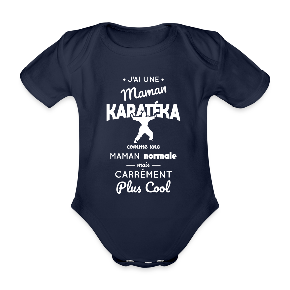 Body Bébé bio manches courtes - J'ai une maman karatéka - marine foncé