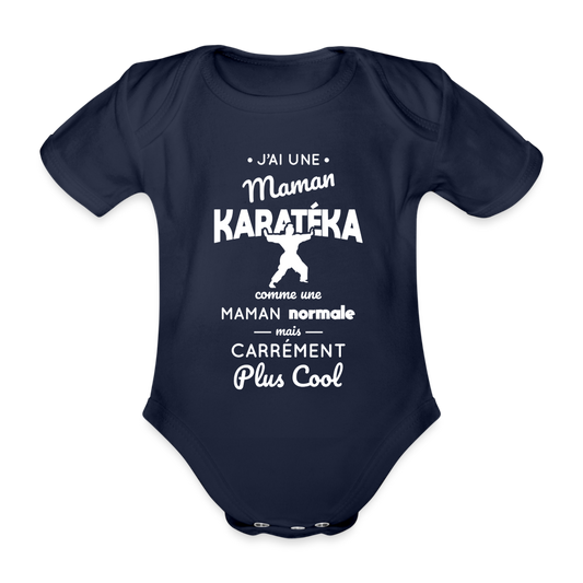 Body Bébé bio manches courtes - J'ai une maman karatéka - marine foncé