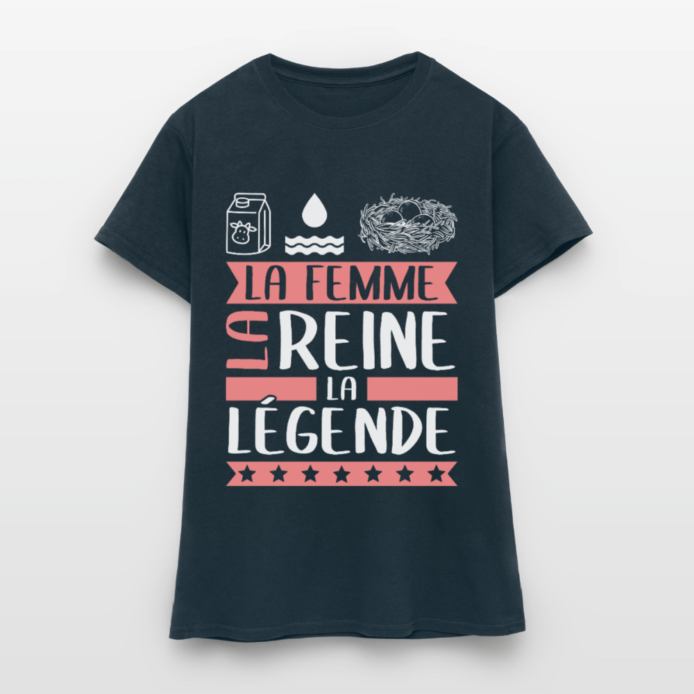 T-shirt femme Léonie rébus – La femme, la reine, la légende - marine