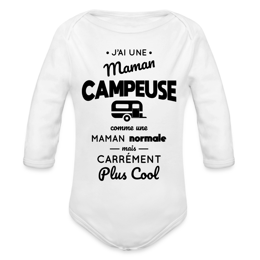 Body Bébé bio manches longues - J'ai une maman campeuse - blanc