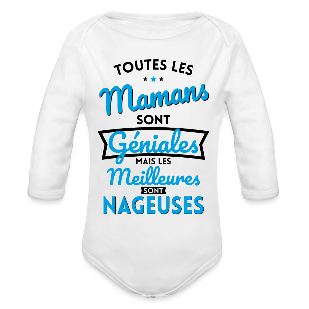 Body Bébé bio manches longues - Mamans géniales - Les meilleures sont nageuses - blanc