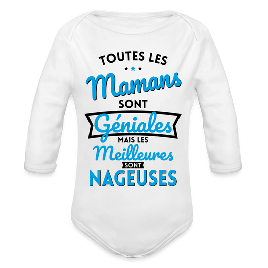Body Bébé bio manches longues - Mamans géniales - Les meilleures sont nageuses - blanc