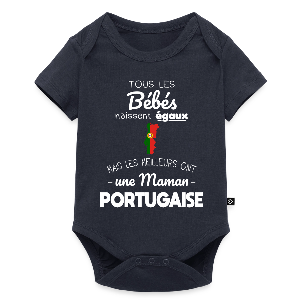 Body Bébé bio manches courtes - Les Meilleurs Ont Une Maman Portugaise - bleu marine