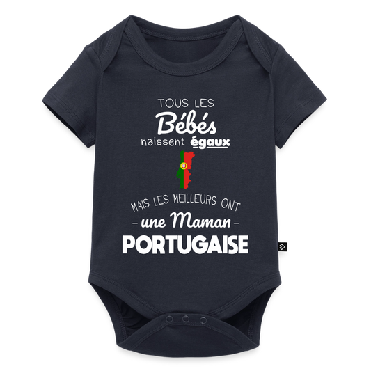 Body Bébé bio manches courtes - Les Meilleurs Ont Une Maman Portugaise - bleu marine