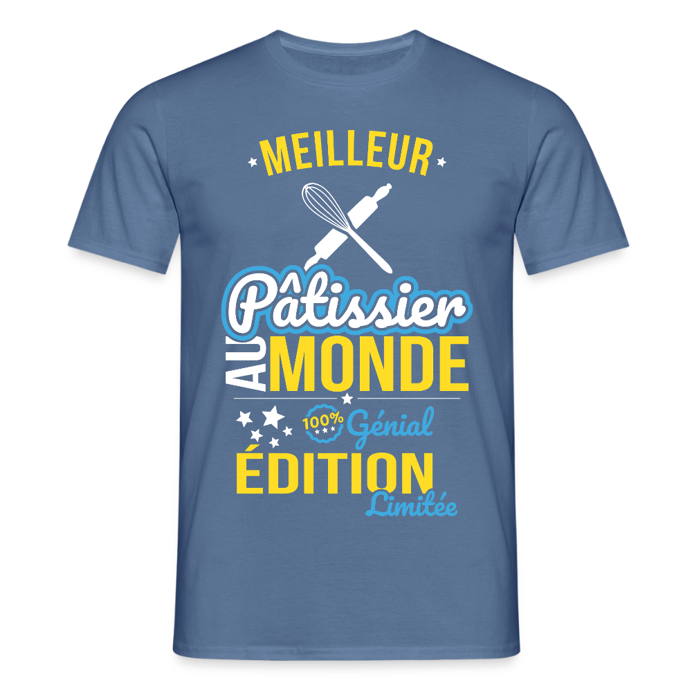 T-shirt Homme - Meilleur Pâtissier au monde - 100% génial - bleu pigeon 