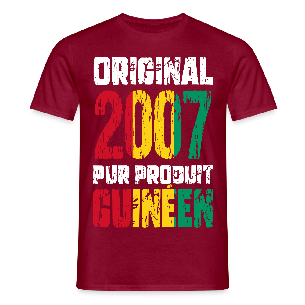 T-shirt Homme - Anniversaire 18 Ans - Original 2007 - Pur produit Guinéen - rouge brique
