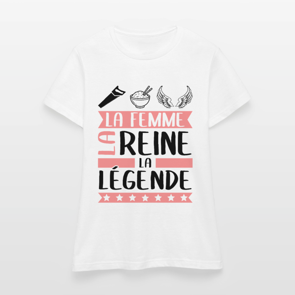 T-shirt femme coloris clair Cyrielle en rébus – La femme, la reine, la légende - blanc