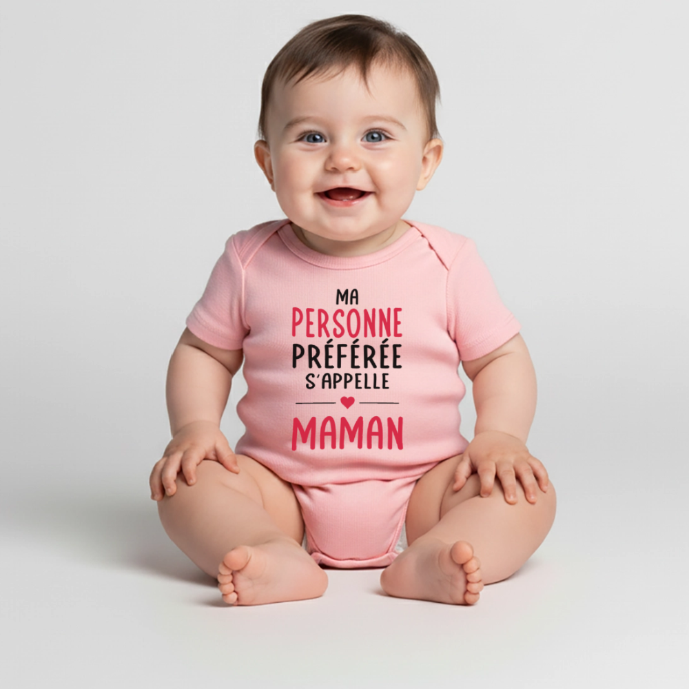 Body bébé bio manches courtes coloris clair - Ma personne préférée s'appelle Maman - rose