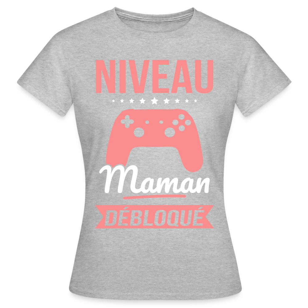 T-shirt femme - Niveau maman débloqué - gris chiné