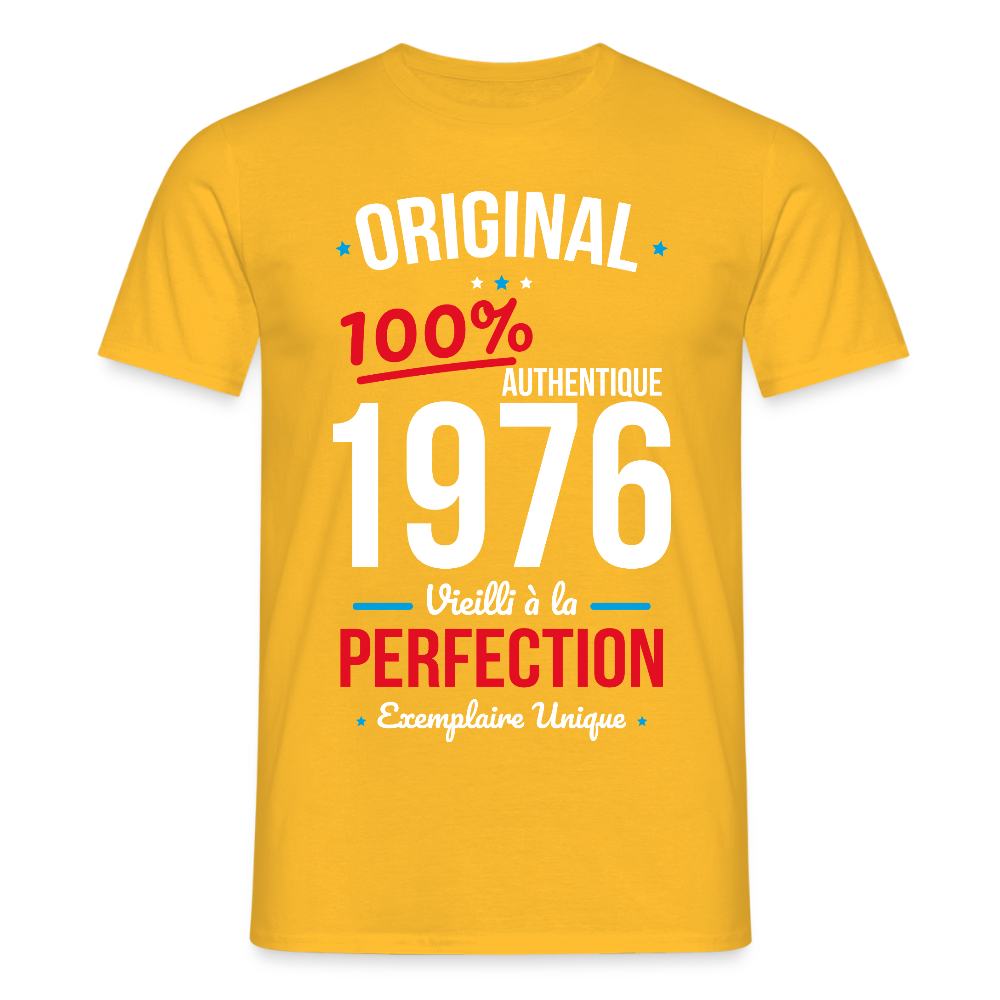 T-shirt anniversaire 50 ans Homme – Original 1976 Authentique - jaune