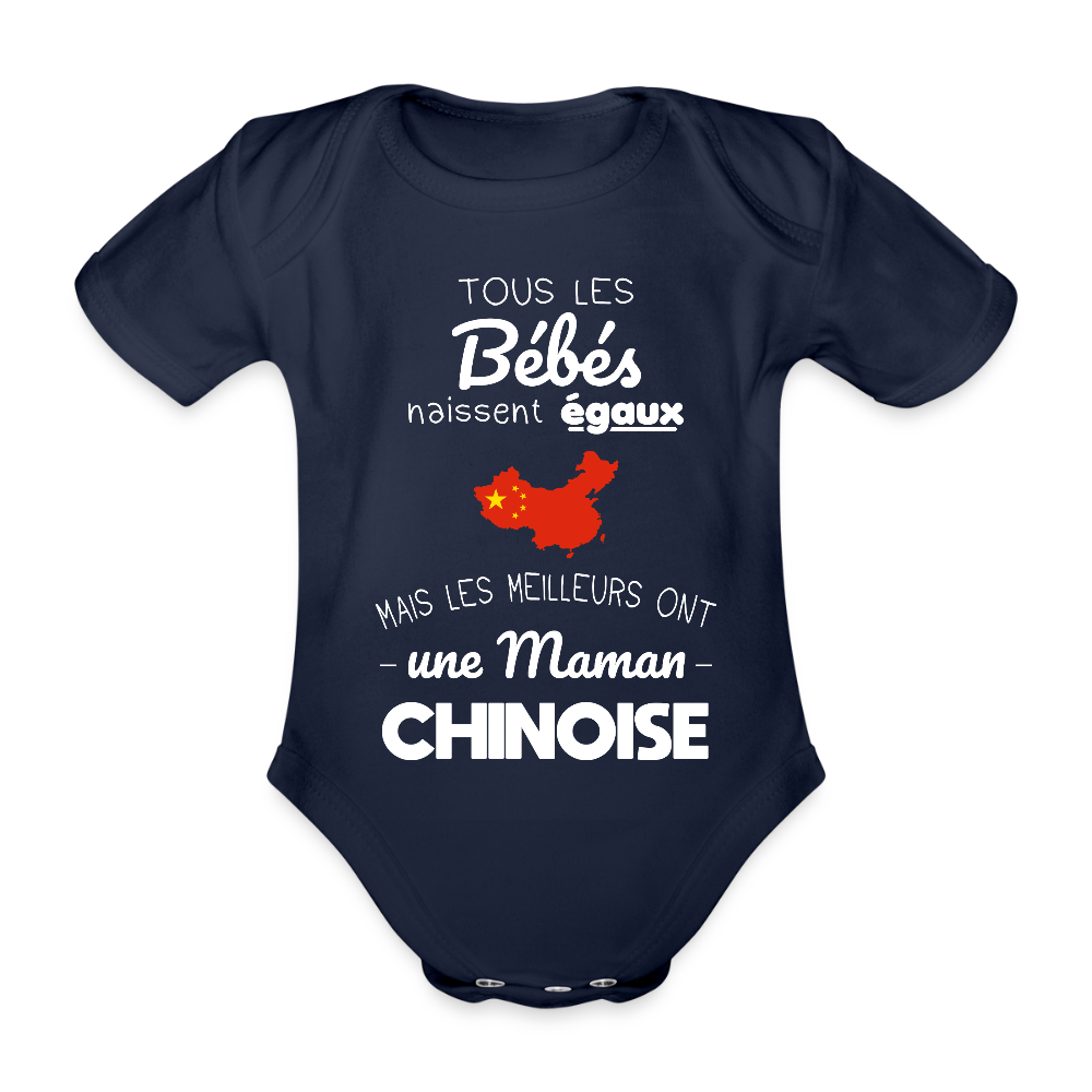 Body Bébé bio manches courtes - Les Meilleurs Ont Une Maman Chinoise - marine foncé