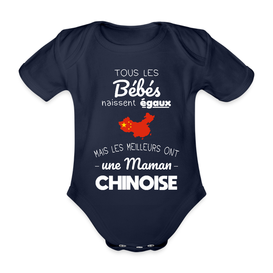 Body Bébé bio manches courtes - Les Meilleurs Ont Une Maman Chinoise - marine foncé