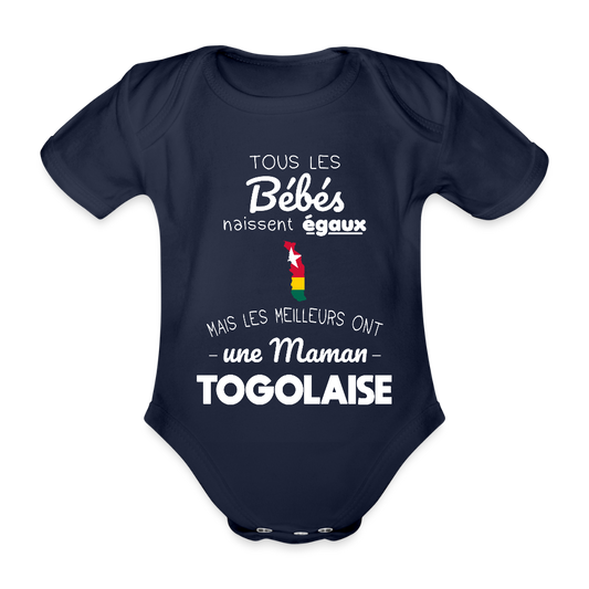 Body Bébé bio manches courtes - Les Meilleurs Ont Une Maman Togolaise - marine foncé