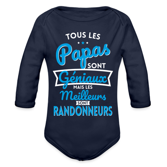 Body Bébé bio manches longues - Papas géniaux - Les meilleurs sont randonneurs - marine foncé