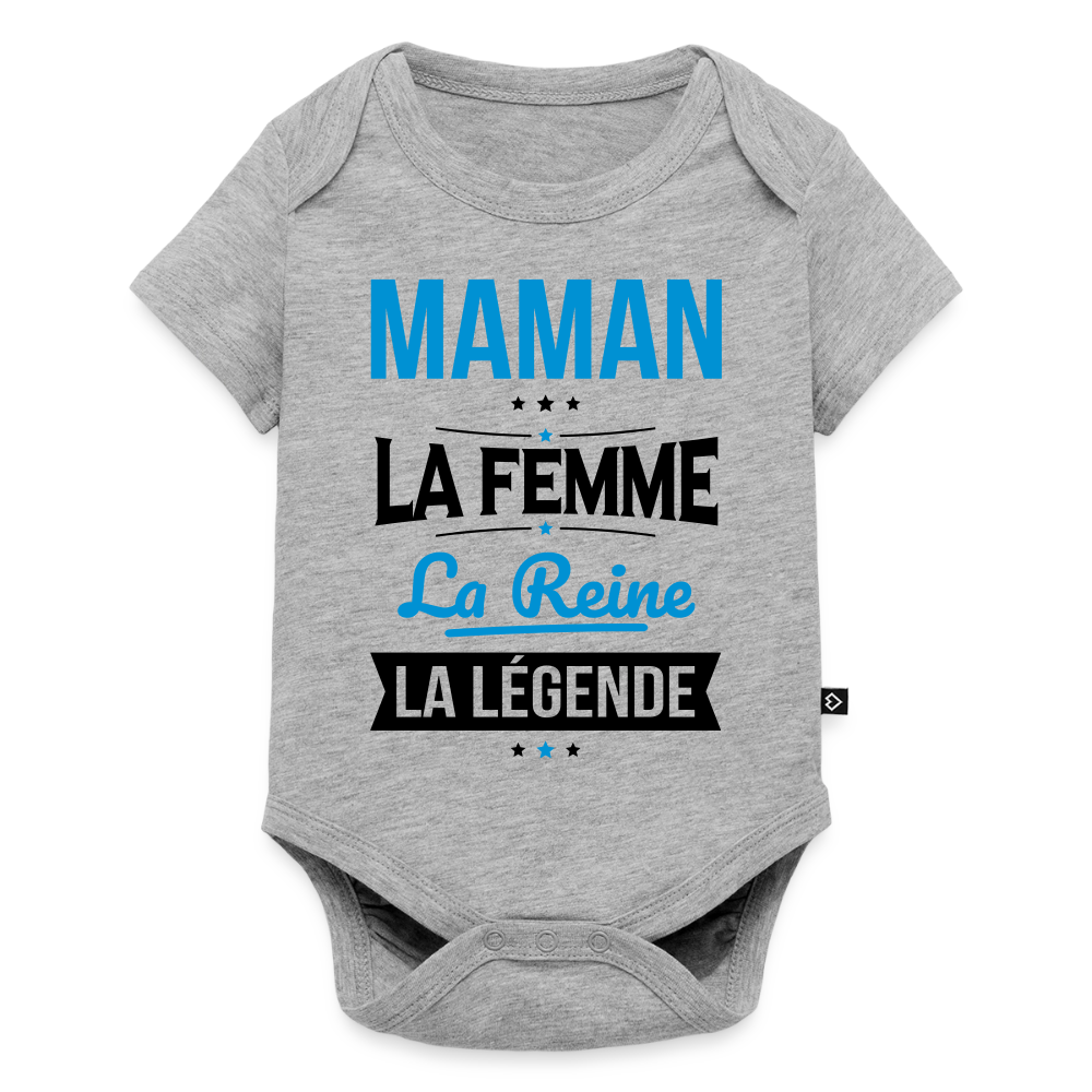 Body bébé bio manches courtes coloris clair - Maman, femme, reine, légende - gris chiné