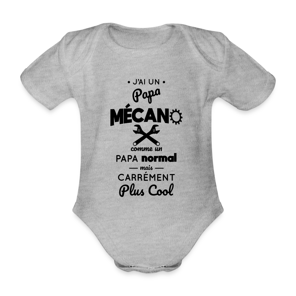 Body Bébé bio manches courtes - J'ai un papa mécano - gris chiné
