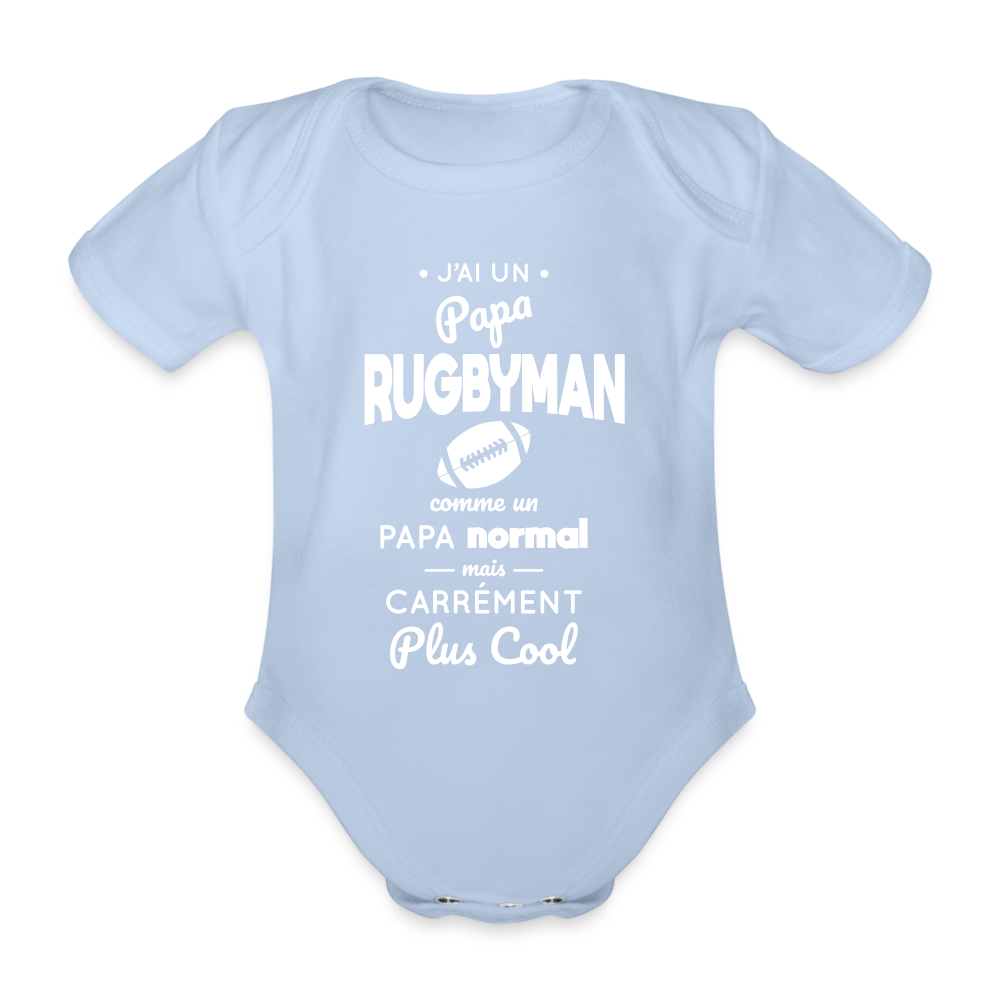 Body Bébé bio manches courtes - J'ai un papa rugbyman - ciel