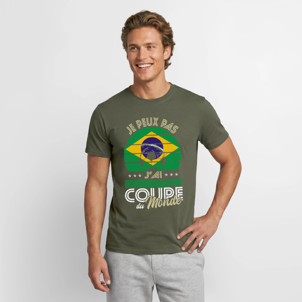 T-shirt Homme - Je peux pas j'ai Coupe du Monde - Brésil - vert militaire