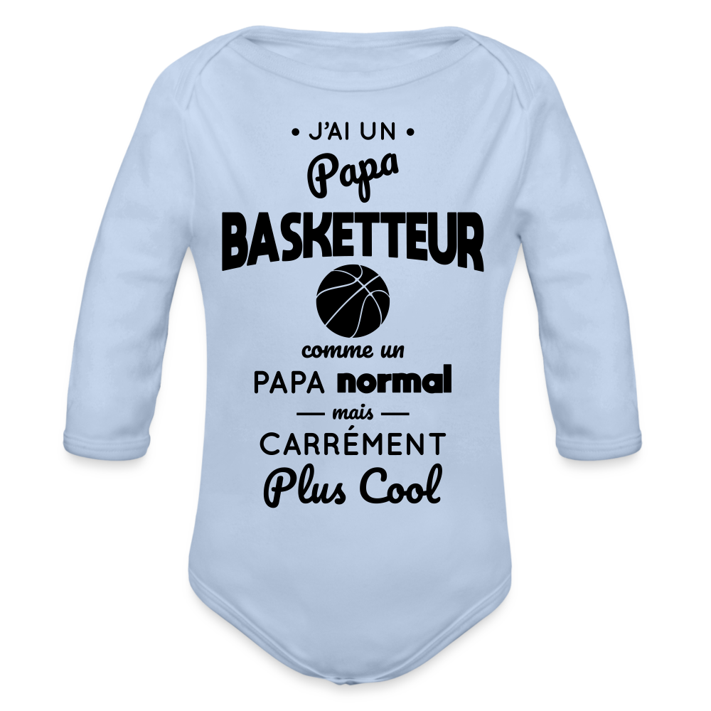 Body Bébé bio manches longues - J'ai un papa basketteur - ciel