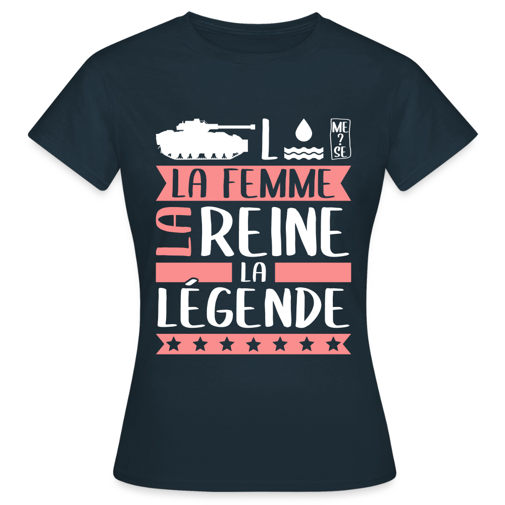 T-shirt femme Charlotte rébus – La femme, la reine, la légende - marine