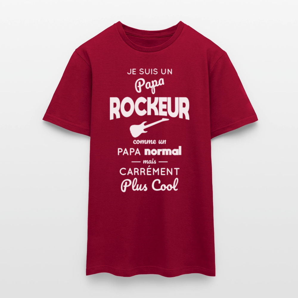 T-shirt Homme - Papa rockeur plus cool - rouge brique