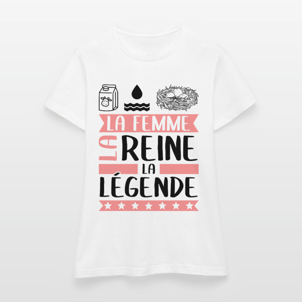 T-shirt femme coloris clair Léonie rébus – La femme, la reine, la légende - blanc