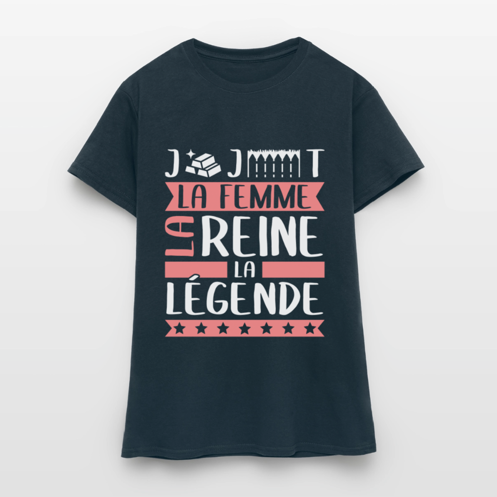 T-shirt femme Georgette rébus – La femme, la reine, la légende - marine