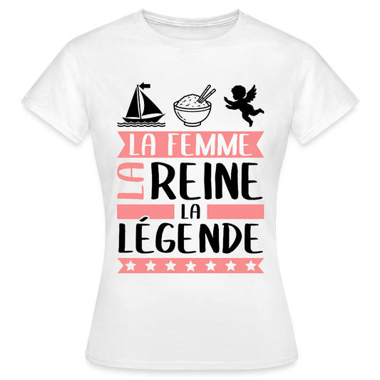 T-shirt femme coloris clair Marie-Ange rébus – La Femme, la reine, la légende - blanc
