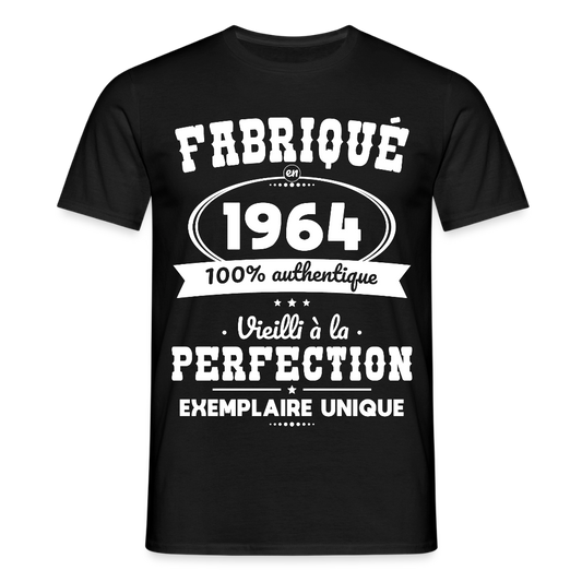 T-shirt Homme - Anniversaire 61 Ans - Fabriqué en 1964 - noir