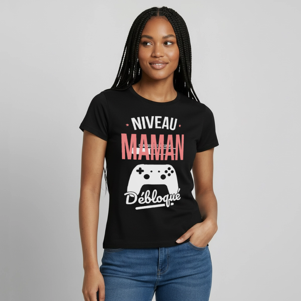T-shirt femme fête des mères - Niveau maman débloqué - noir